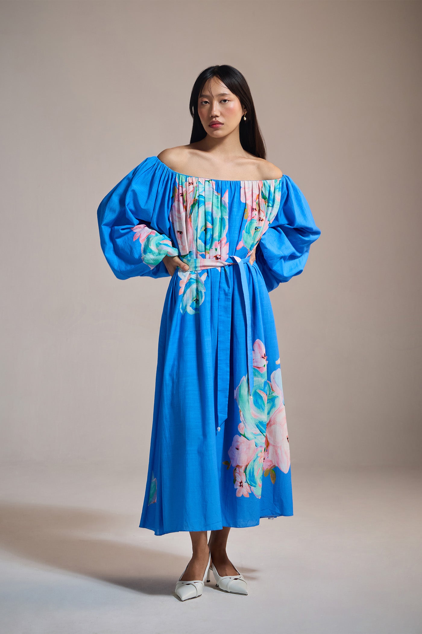 BLUE LOTUS BARDOT DRESS