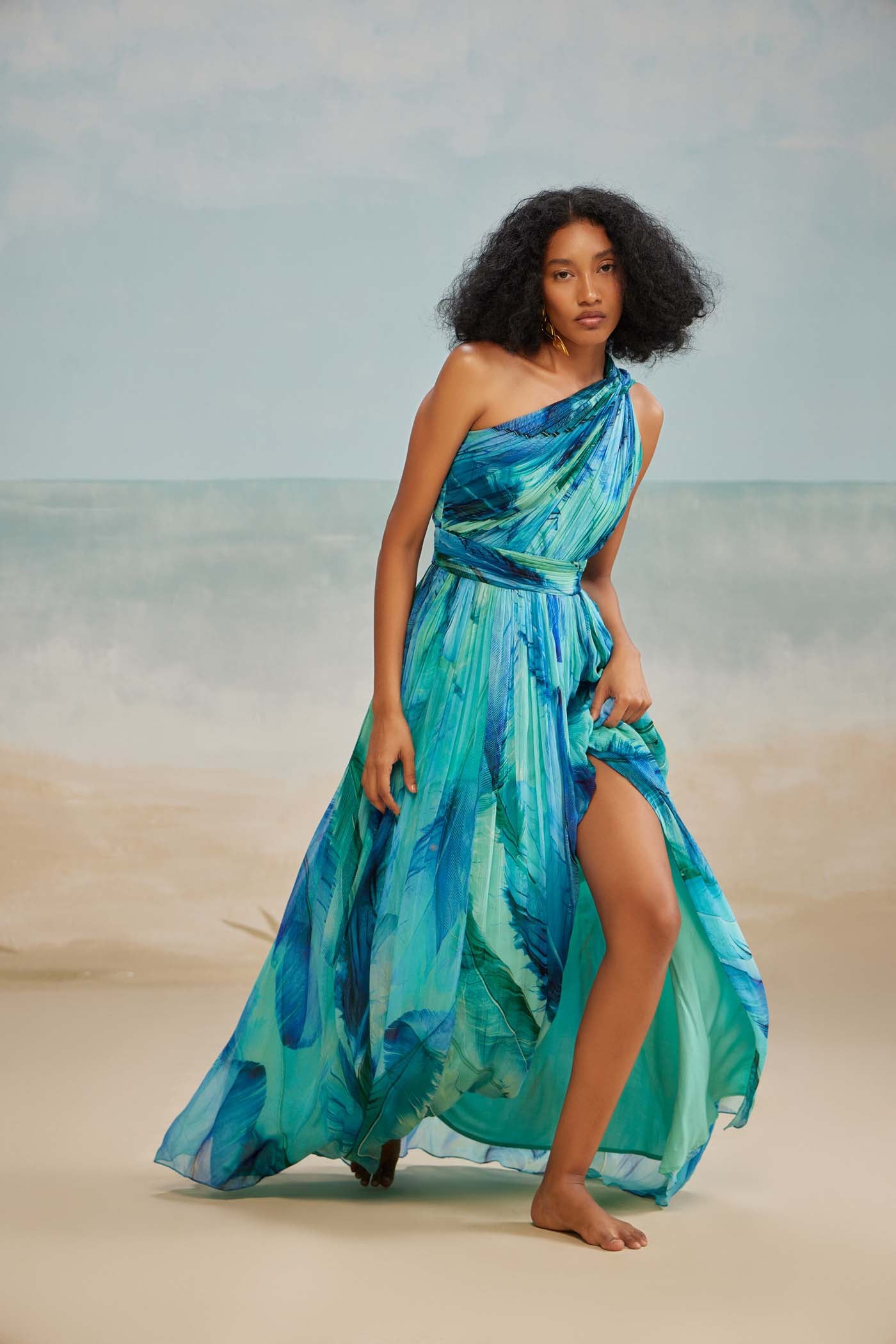 open lace back dress Darla Feather Gathered One Shoulder Dress main image 0