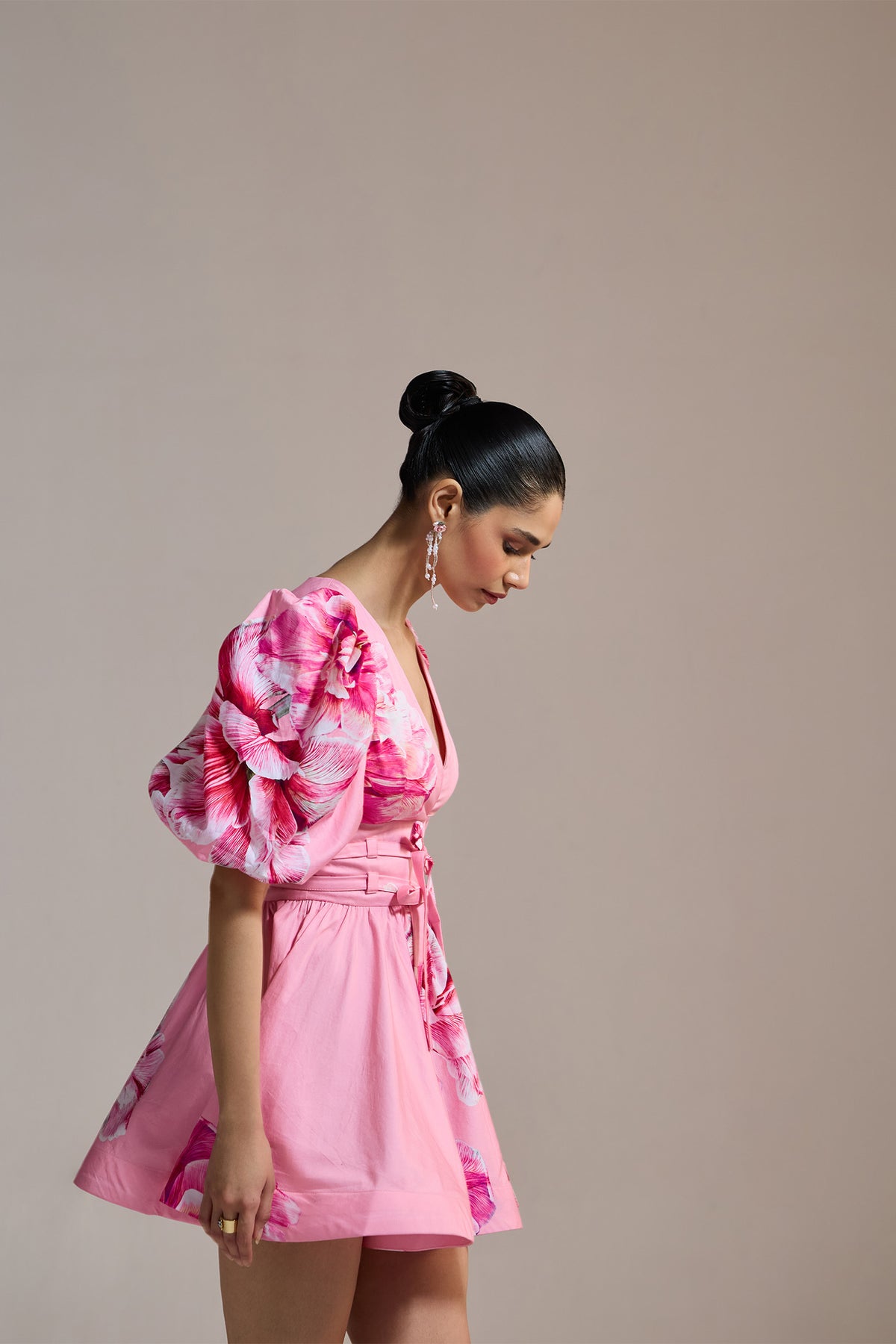 BLUSH BLOOM WRAP MINI DRESS