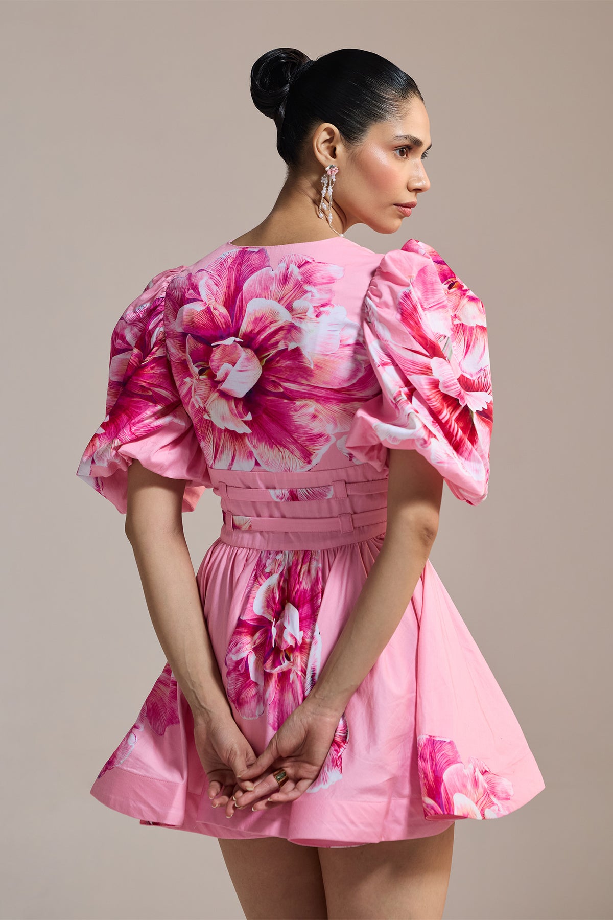 BLUSH BLOOM WRAP MINI DRESS
