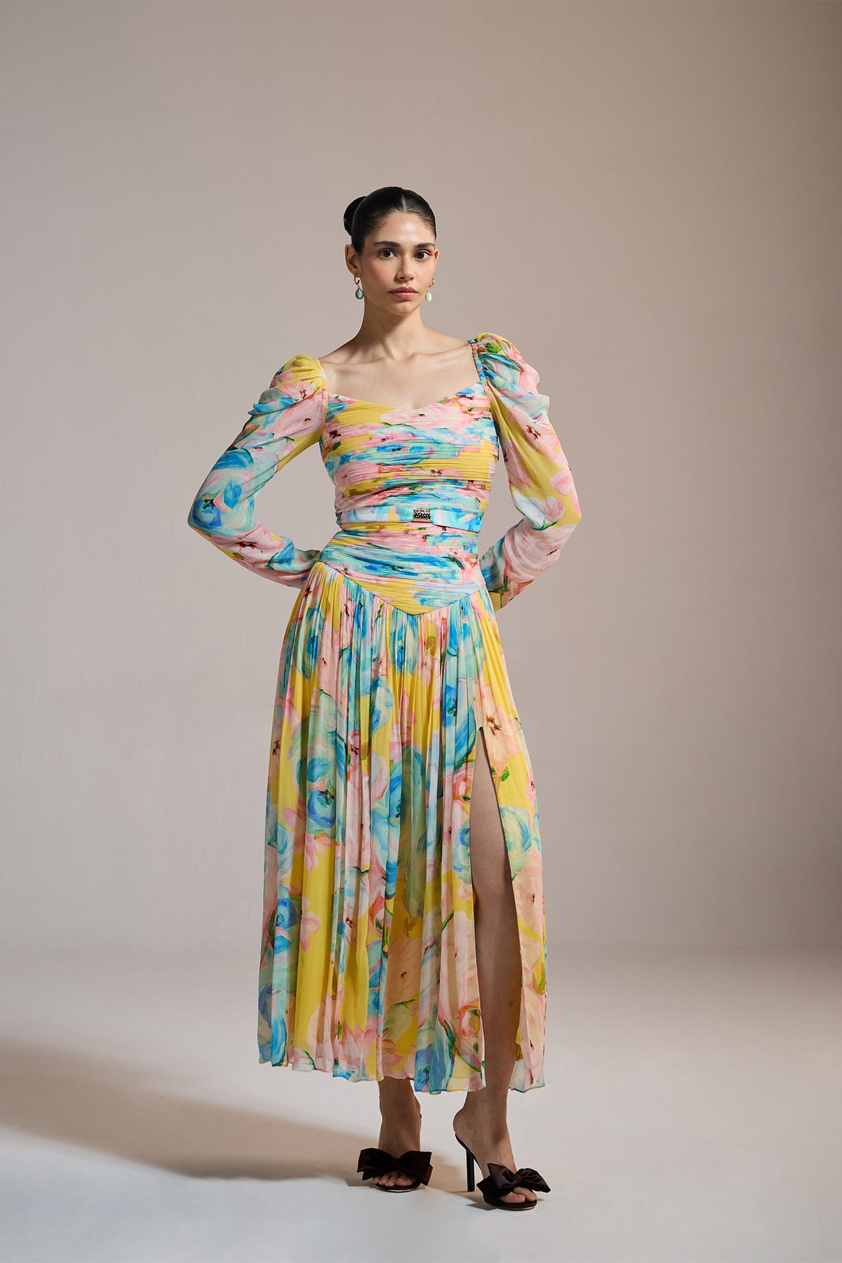 WATERCOLOR FLORAL CHIFFON DRESS