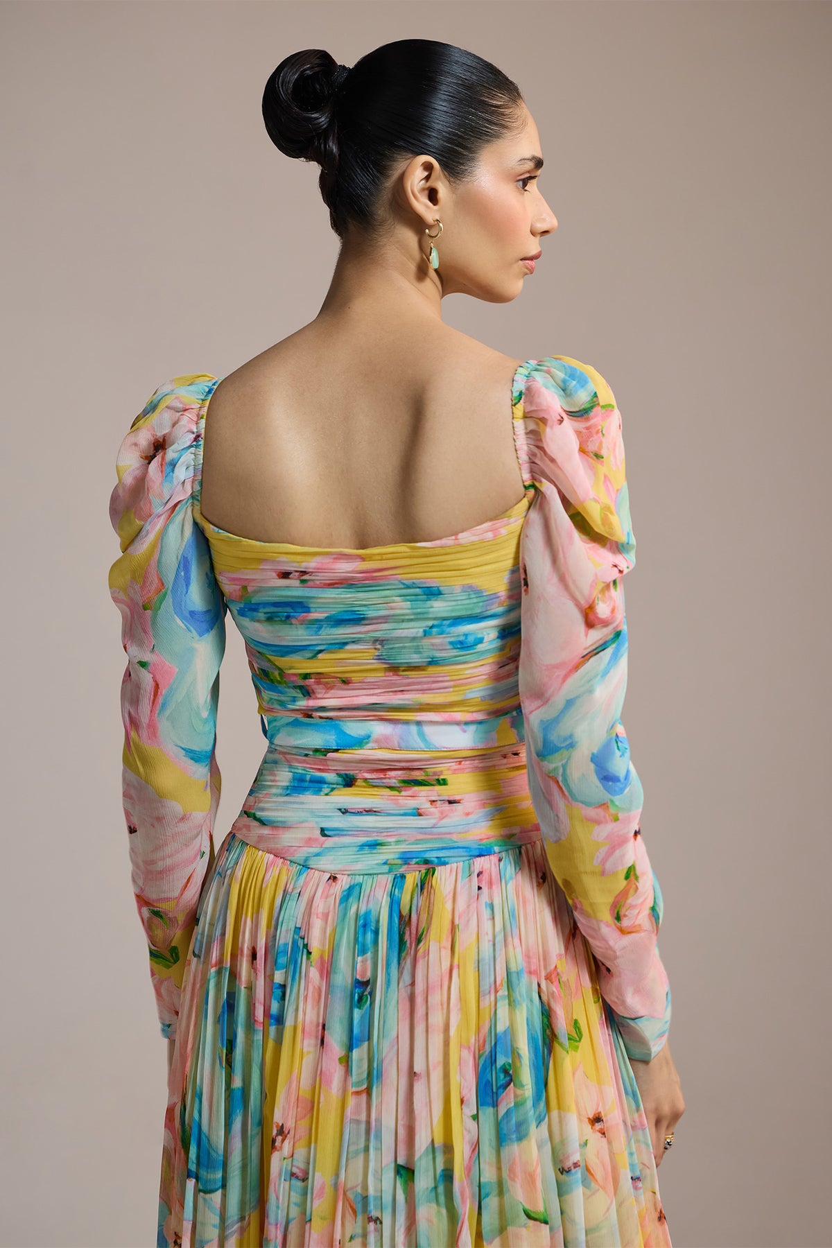 WATERCOLOR FLORAL CHIFFON DRESS