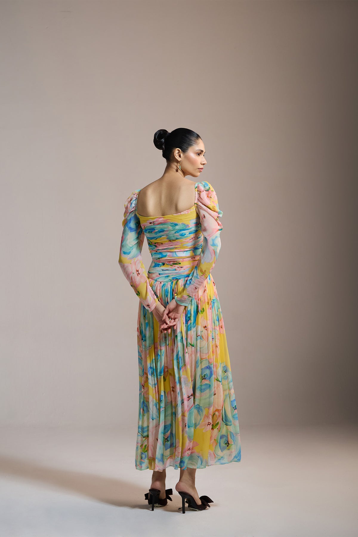 WATERCOLOR FLORAL CHIFFON DRESS