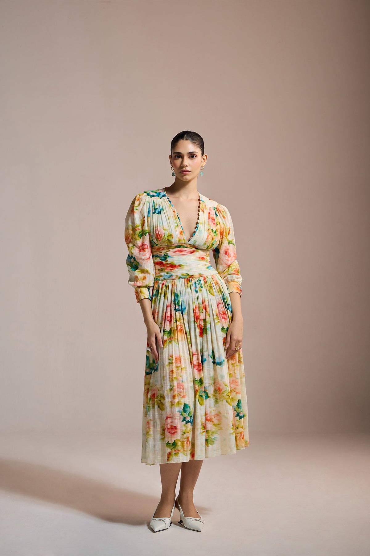 GARDEN BLOOM PLEATED MIDI DRESS