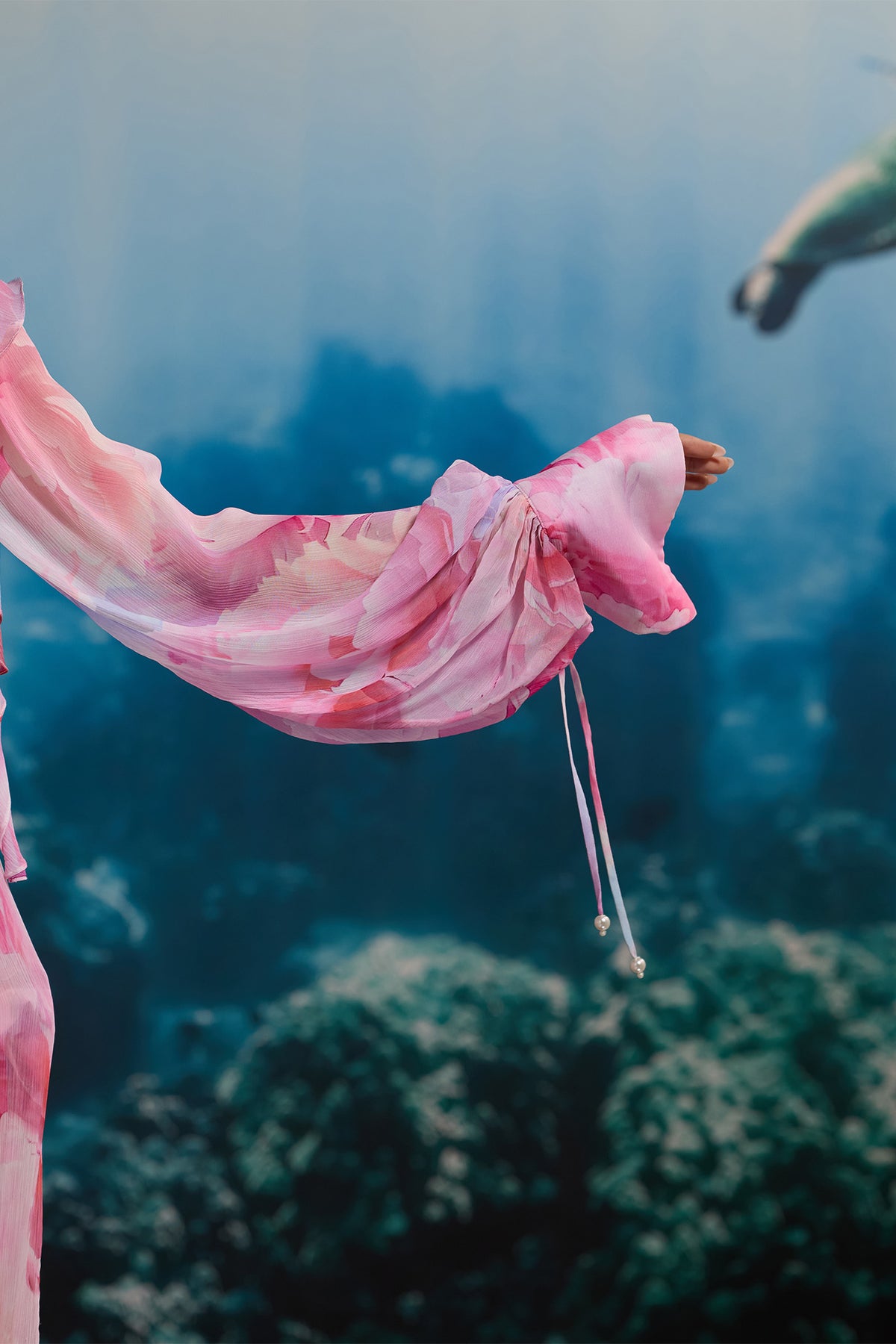 SHEER PINK CORAL RUFFLE DRESS