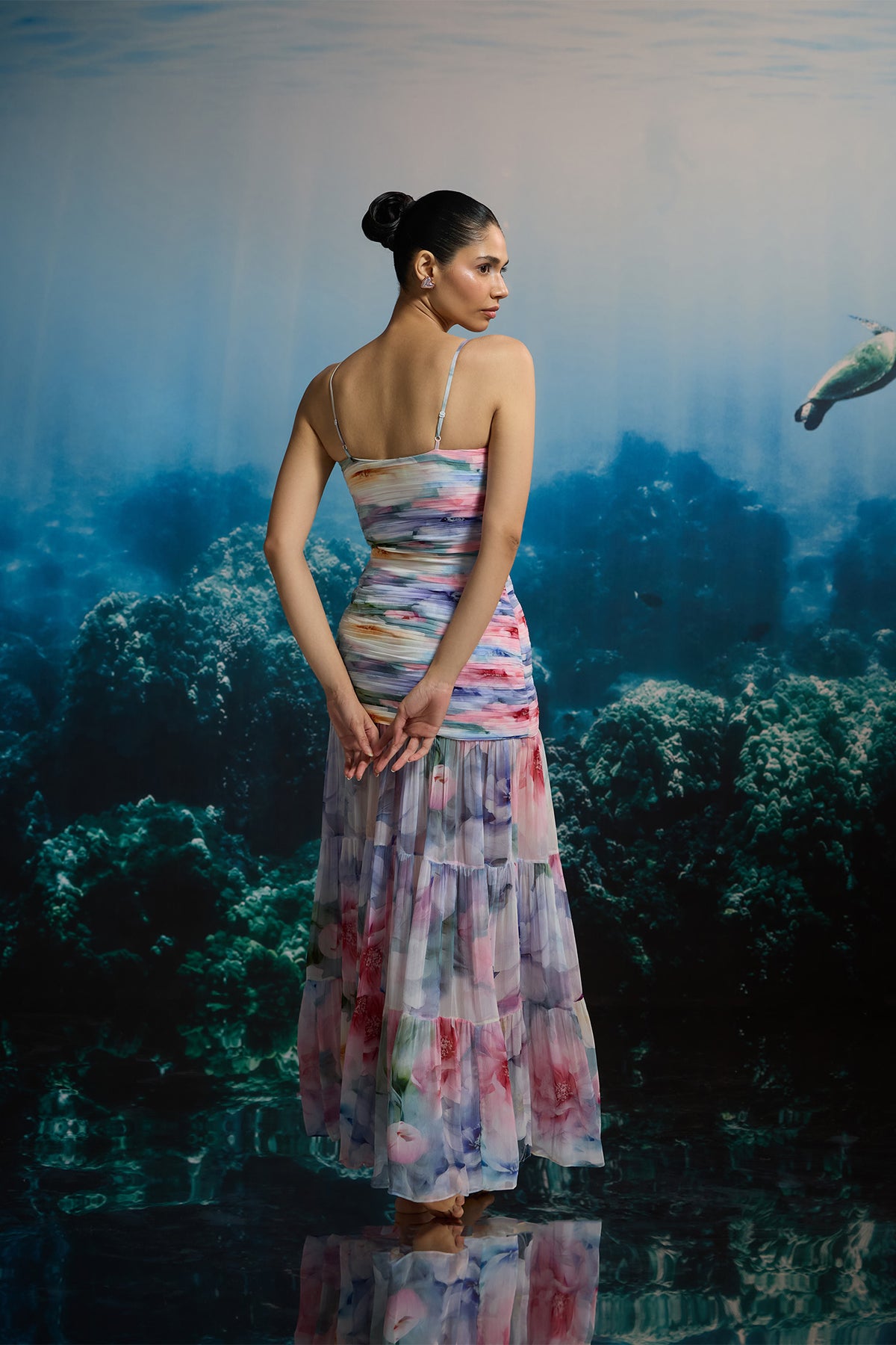 OCEAN BLOOM RUCHED MAXI DRESS