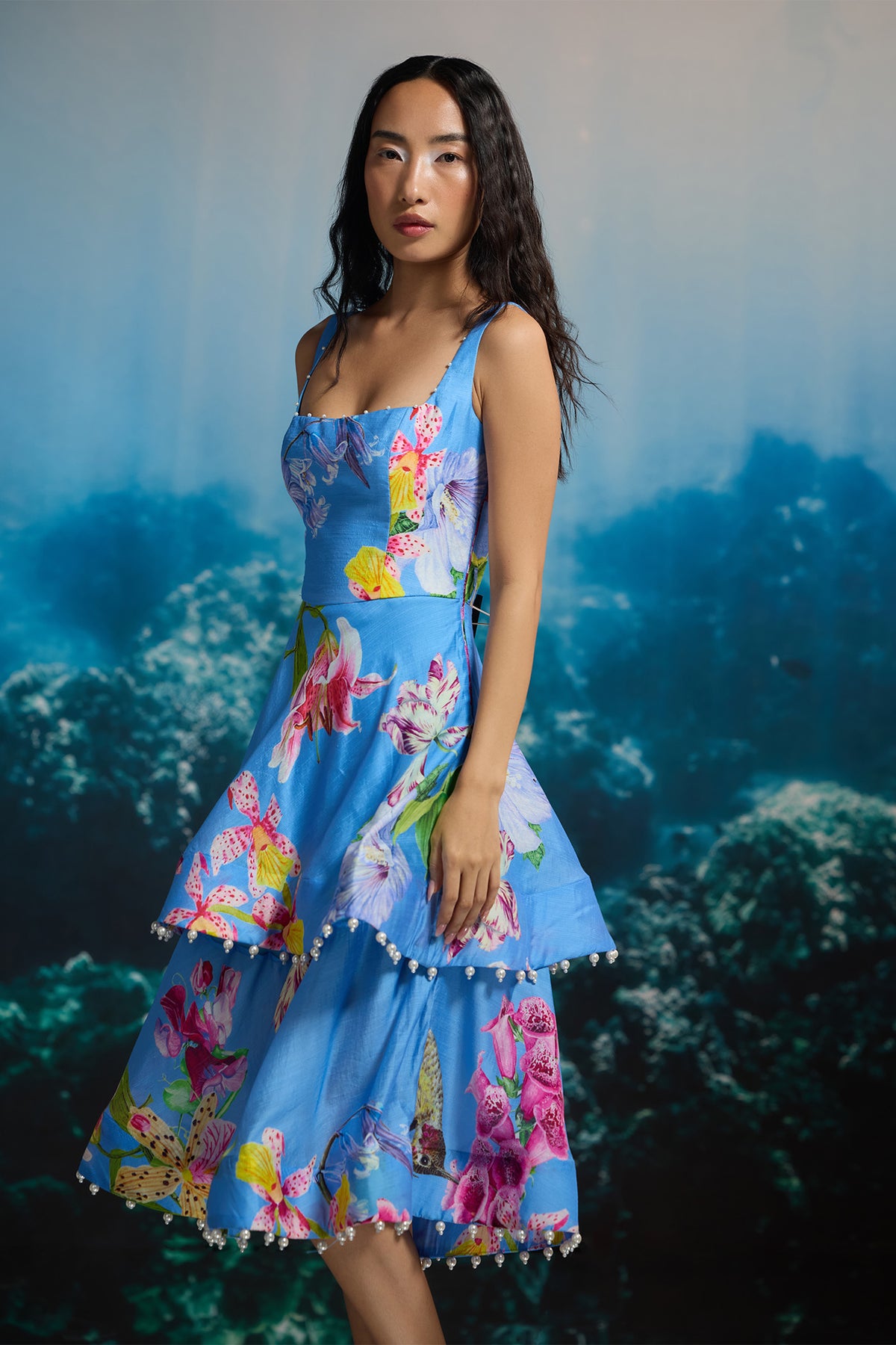 ORCHID BLUE TIERED DRESS