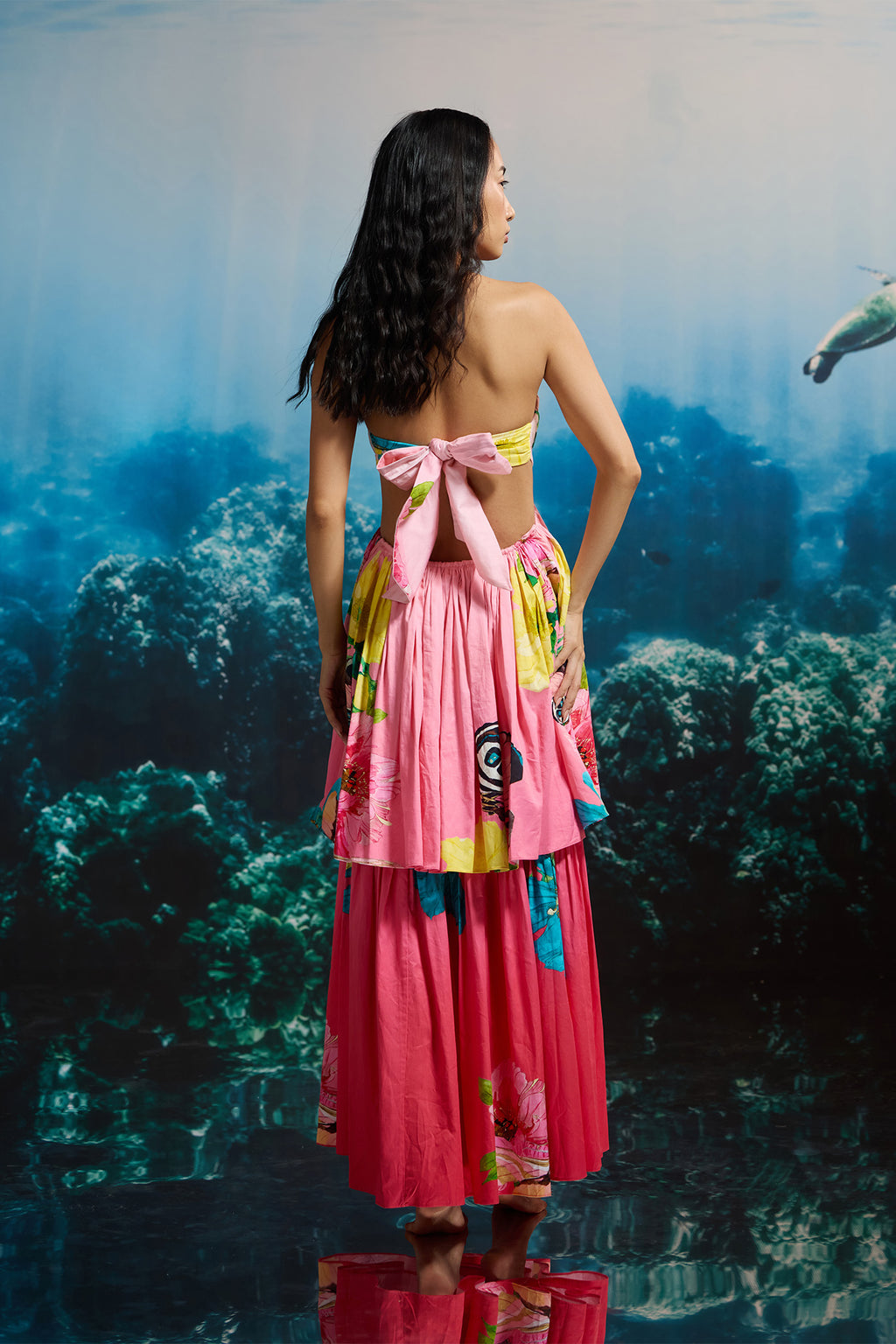HIBISCUS SUNSET STRAPLESS DRESS