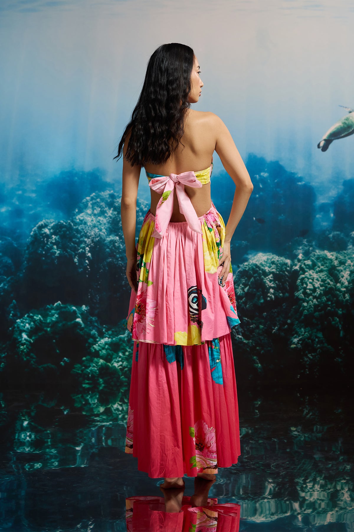 HIBISCUS SUNSET STRAPLESS DRESS