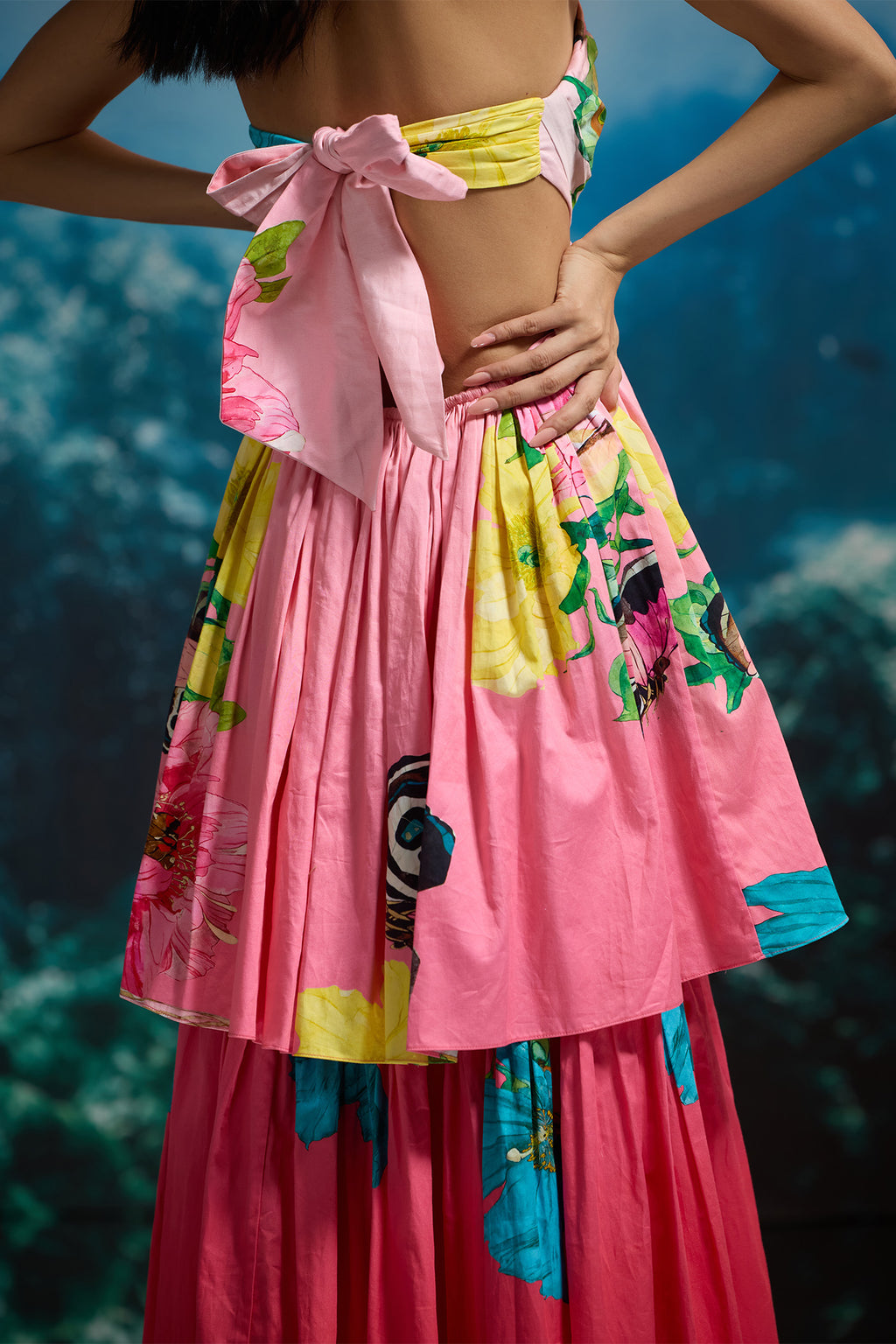 HIBISCUS SUNSET STRAPLESS DRESS