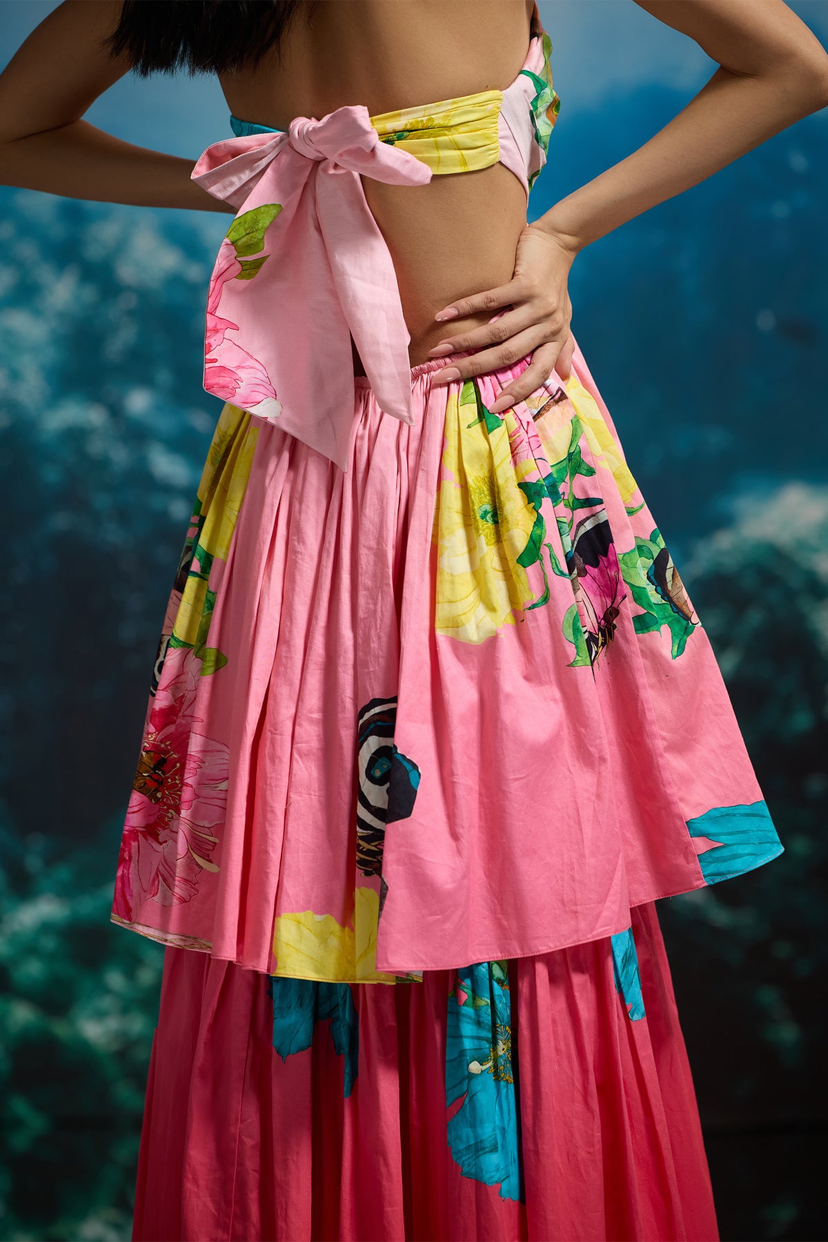 HIBISCUS SUNSET STRAPLESS DRESS