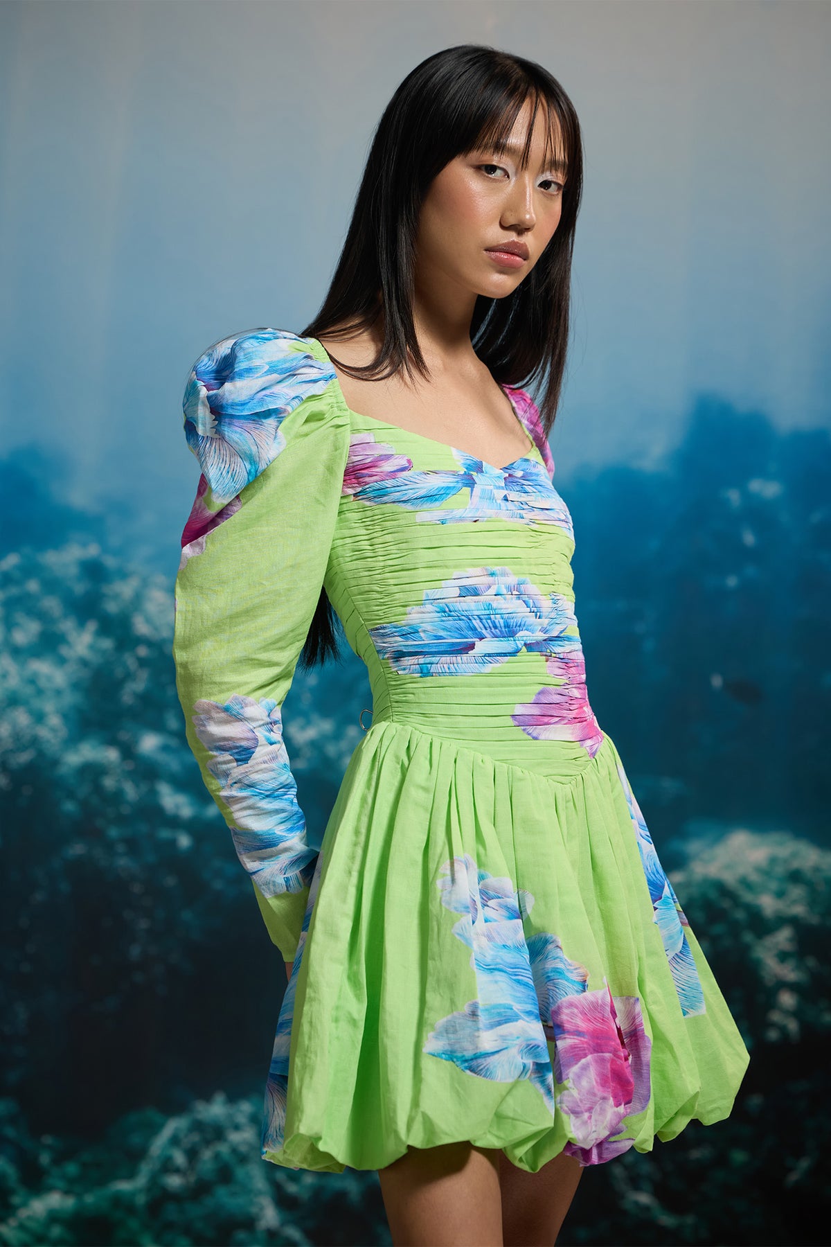 SPRING BLOOM RUCHED MINI DRESS