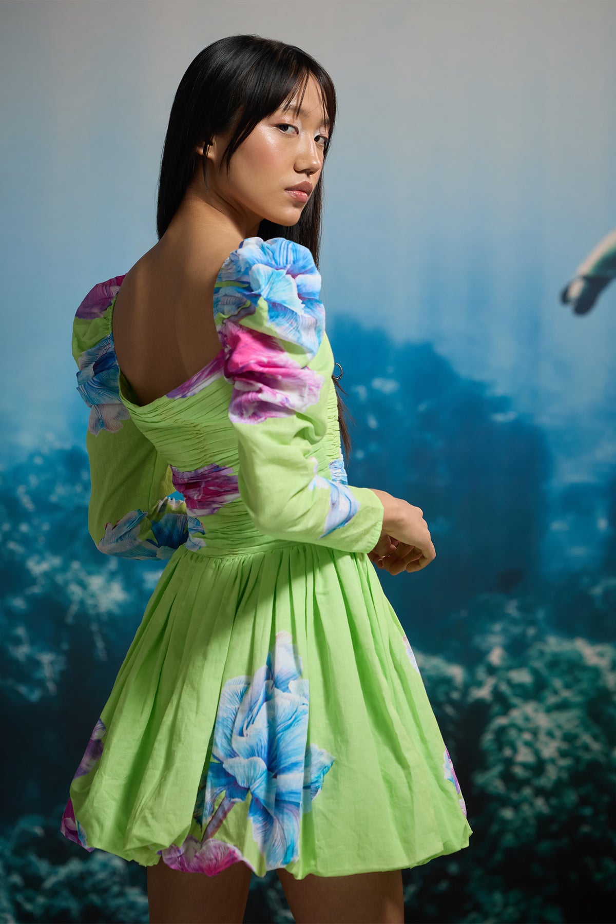 SPRING BLOOM RUCHED MINI DRESS