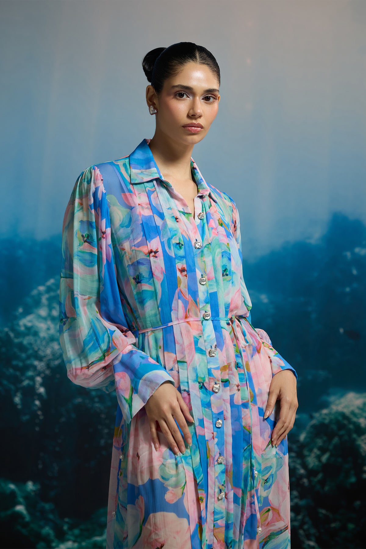 OCEAN BLOOM MAXI SHIRT DRESS