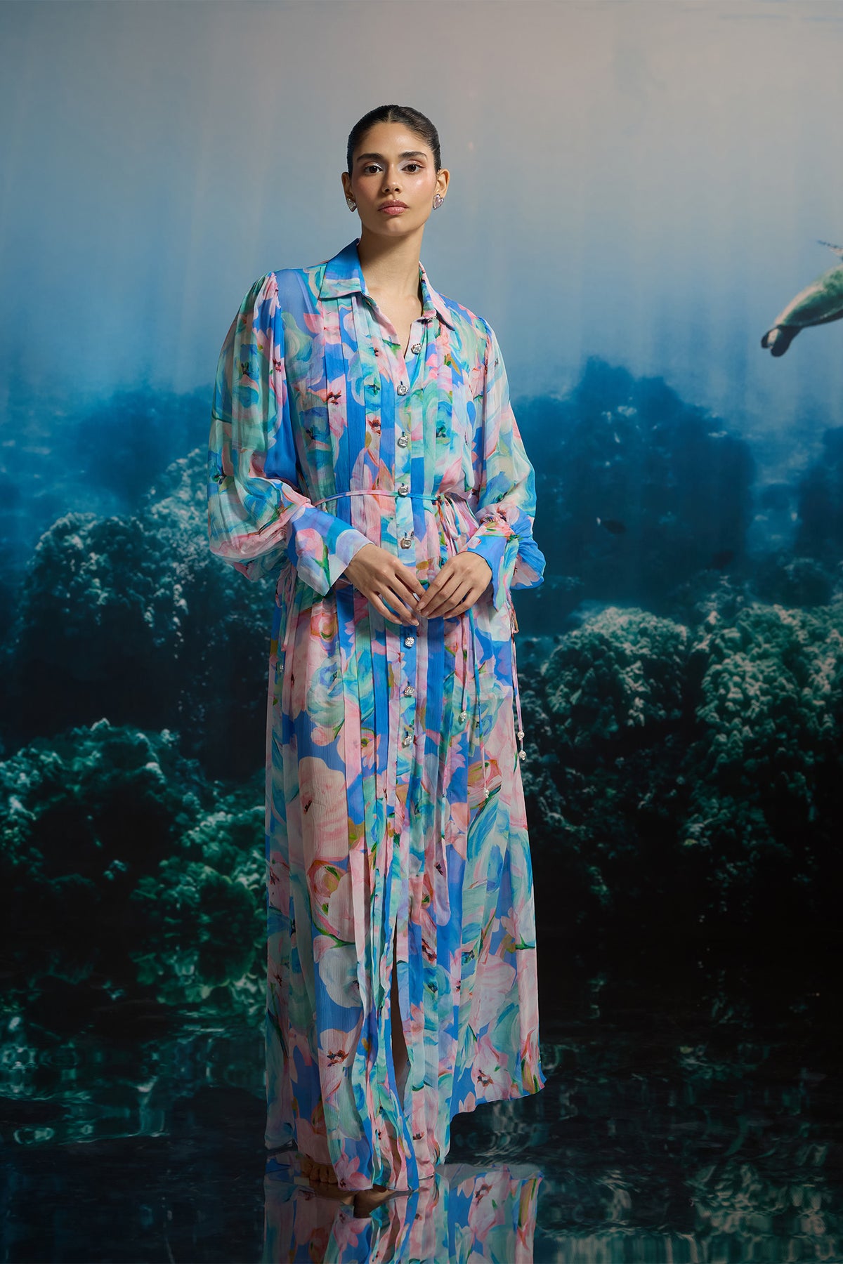 OCEAN BLOOM MAXI SHIRT DRESS