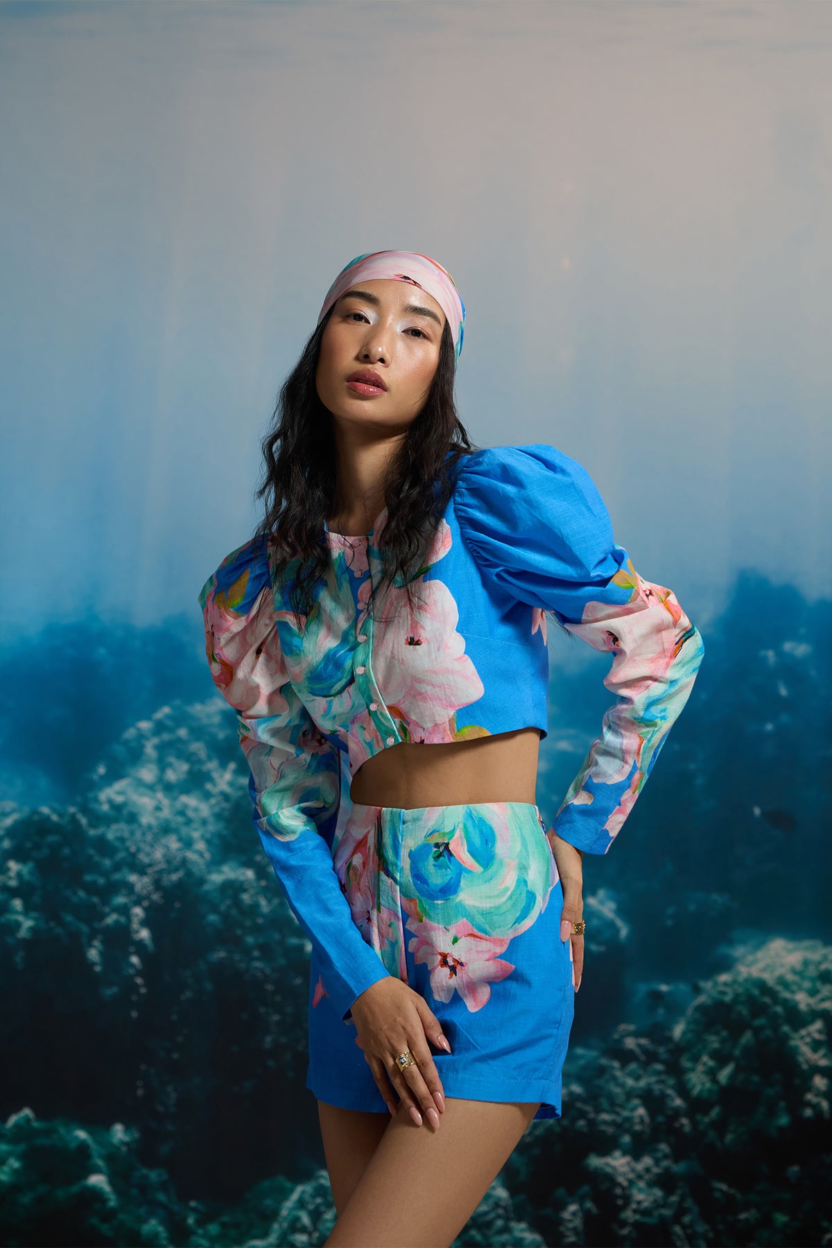OCEAN BLOOM HIGH-WAIST SHORTS