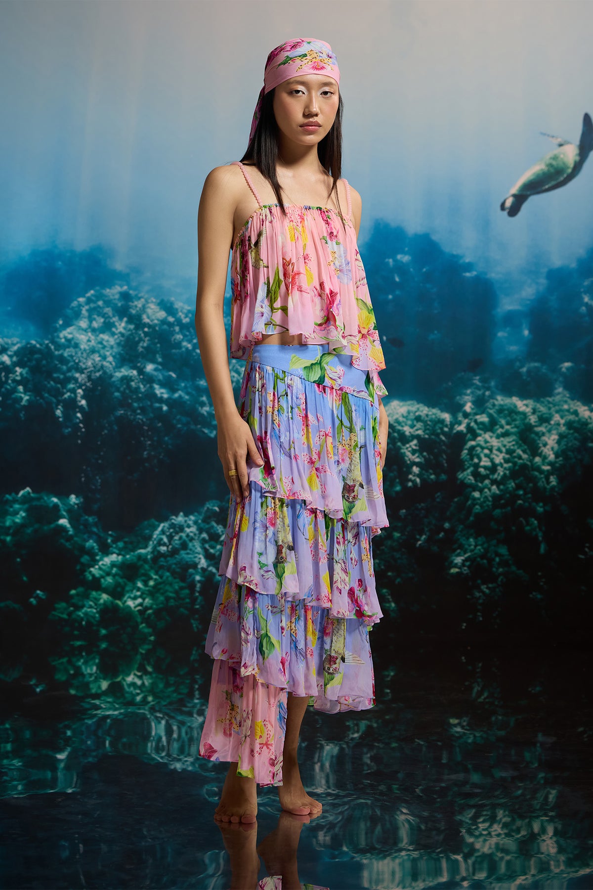 OCEAN GARDEN TIERED SKIRT