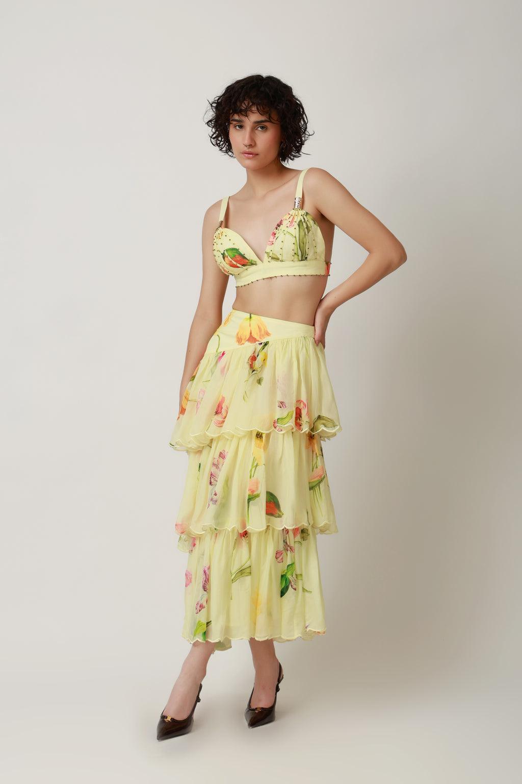 Lemon Blossom Tiered Skirt & Sculpted Bandeau Set