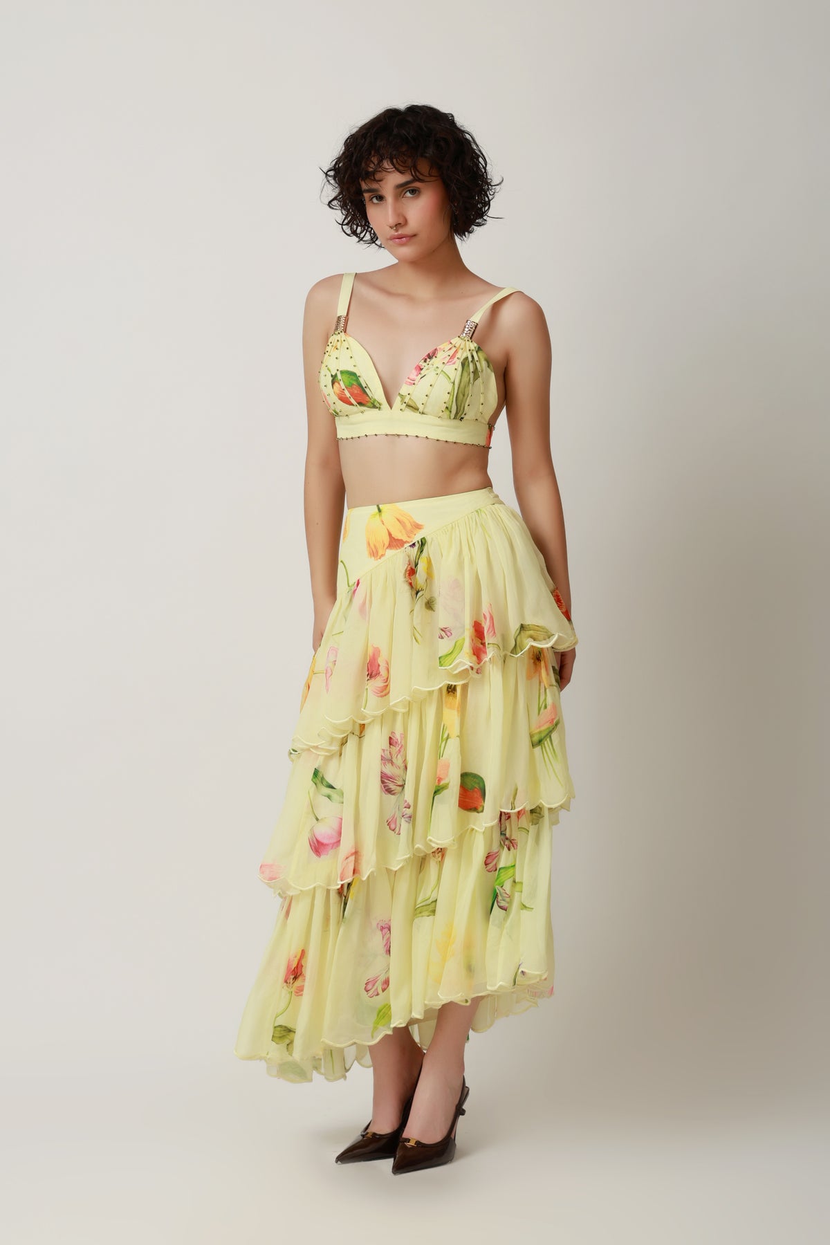 Lemon Blossom Tiered Skirt & Sculpted Bandeau Set