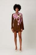 Petal Noir Floral Tie-Neck Mini Dress