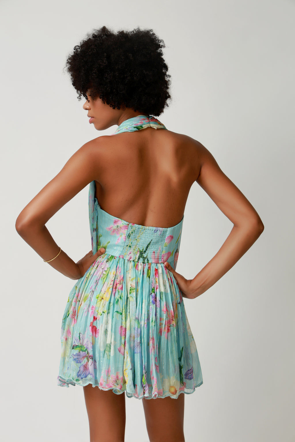 Aqua Floral Halter Mini Dress