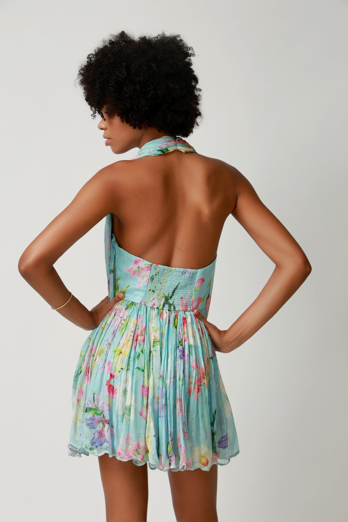 Aqua Floral Halter Mini Dress