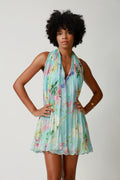 Aqua Floral Halter Mini Dress