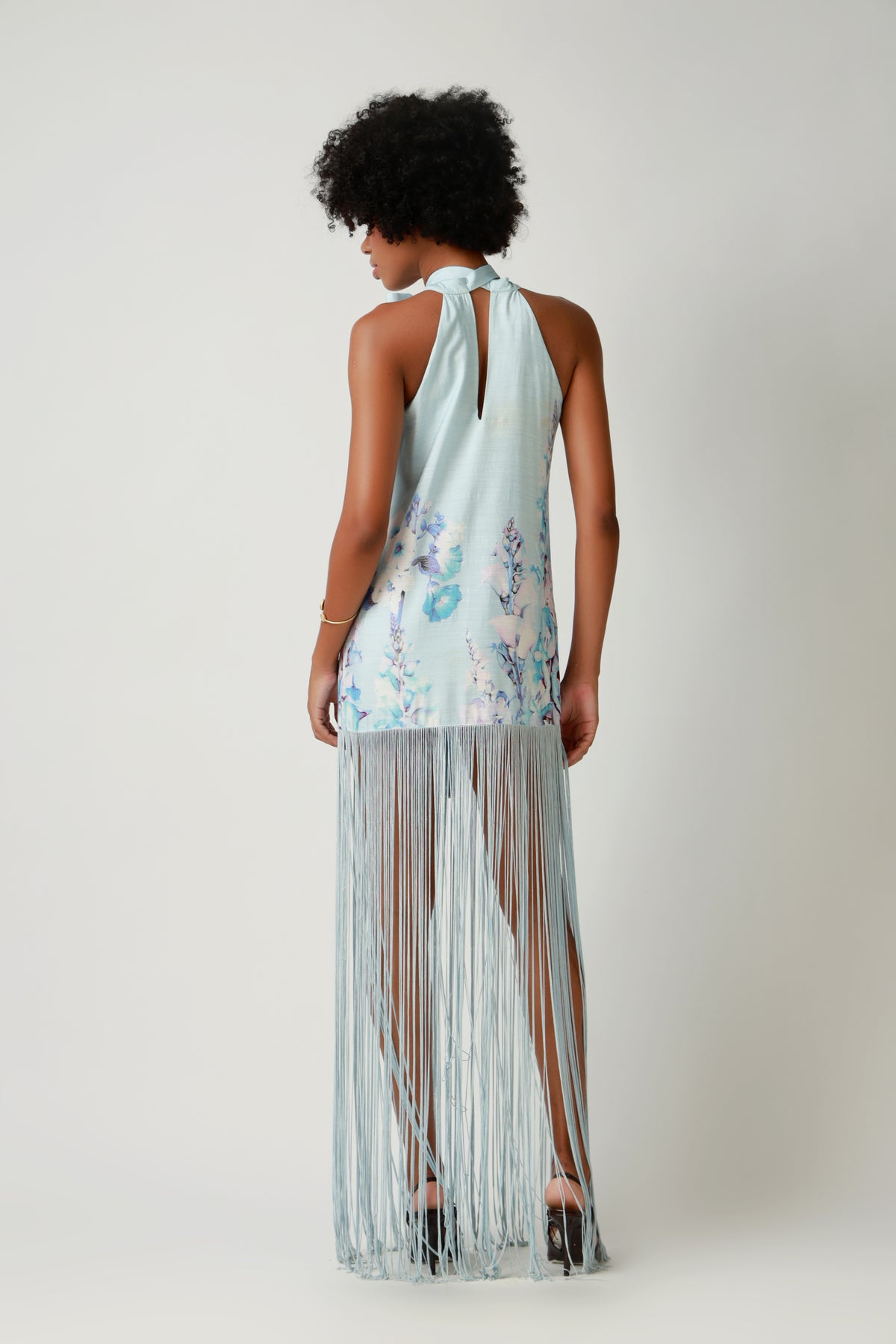 Seafoam Cascade Fringe Halter Dress