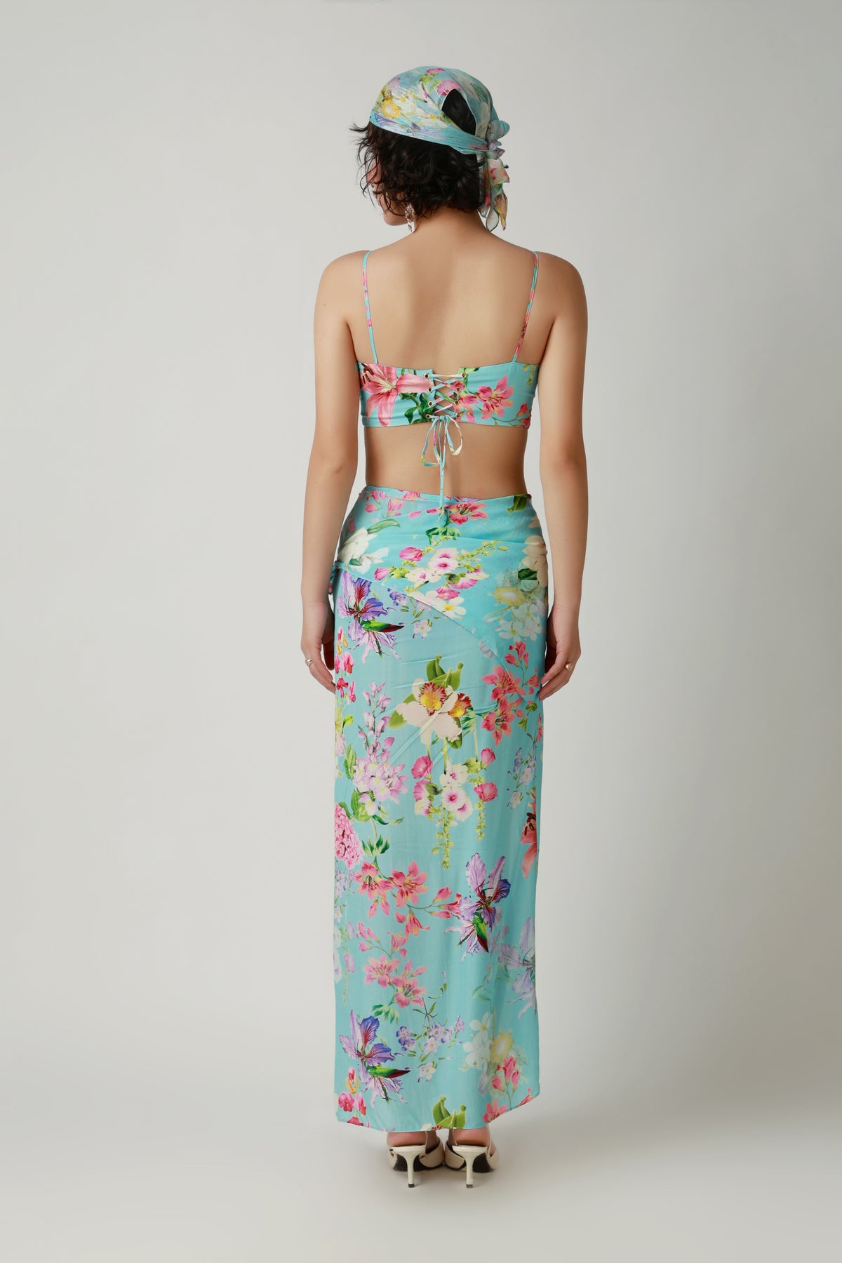Aqua Floral Draped Co-Ord Set