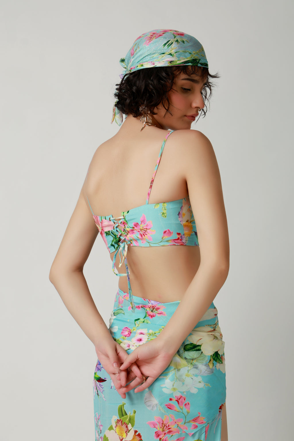 Aqua Floral Draped Co-Ord Set