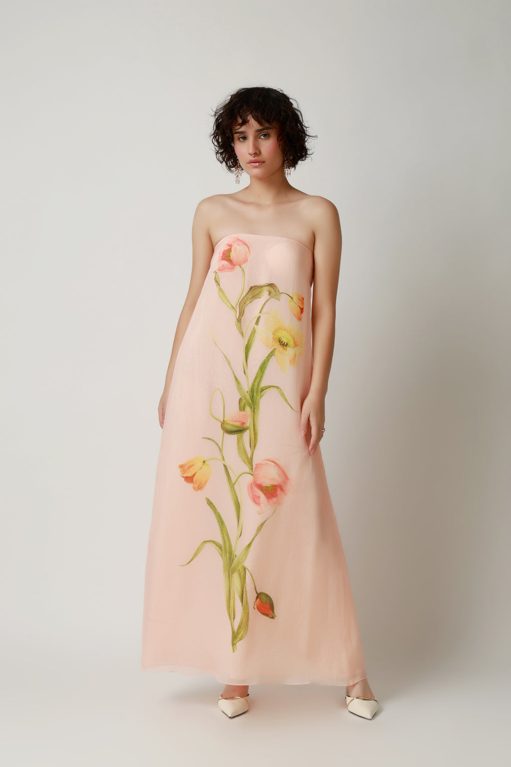 Blush Botanical Strapless Maxi Dress
