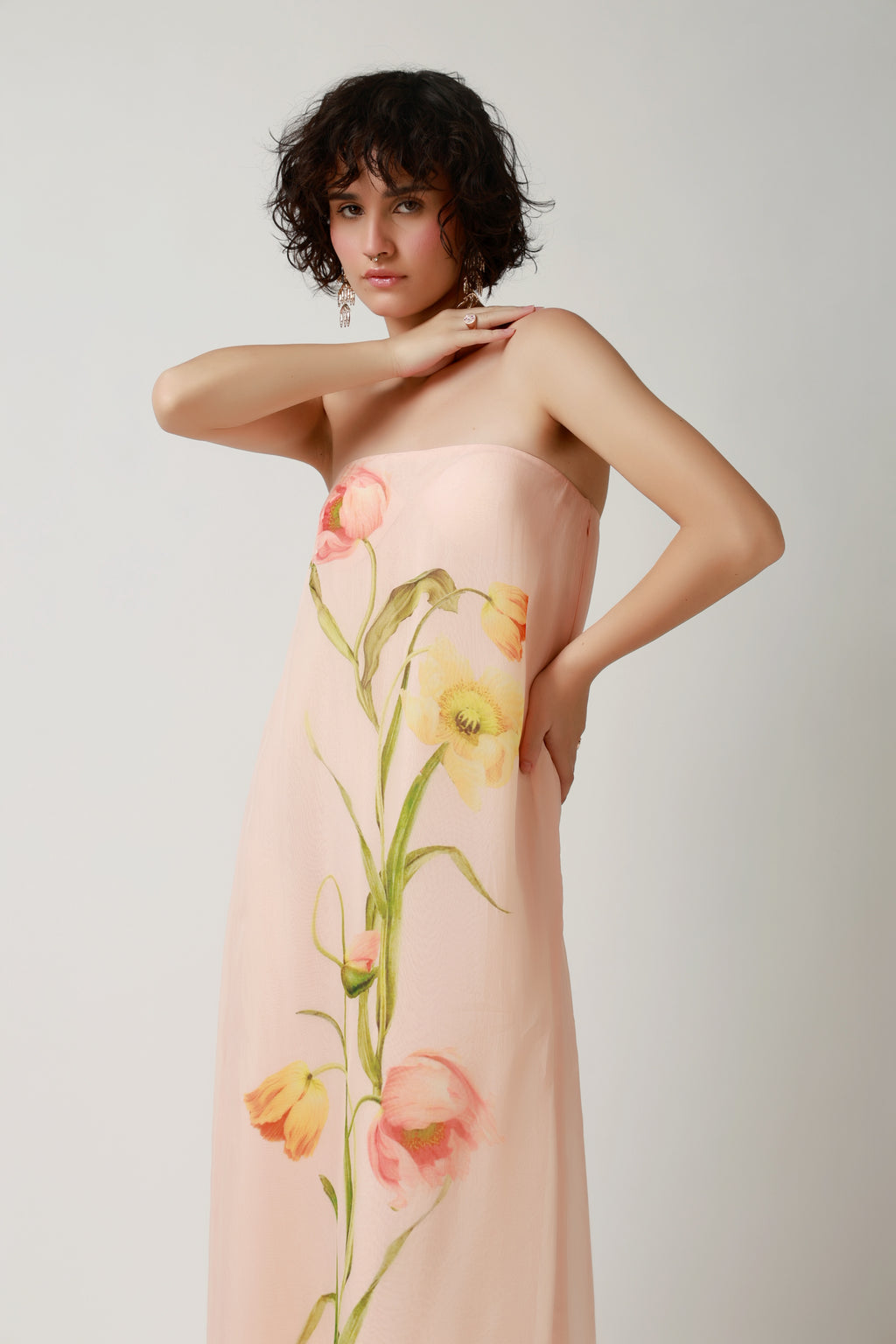 Blush Botanical Strapless Maxi Dress