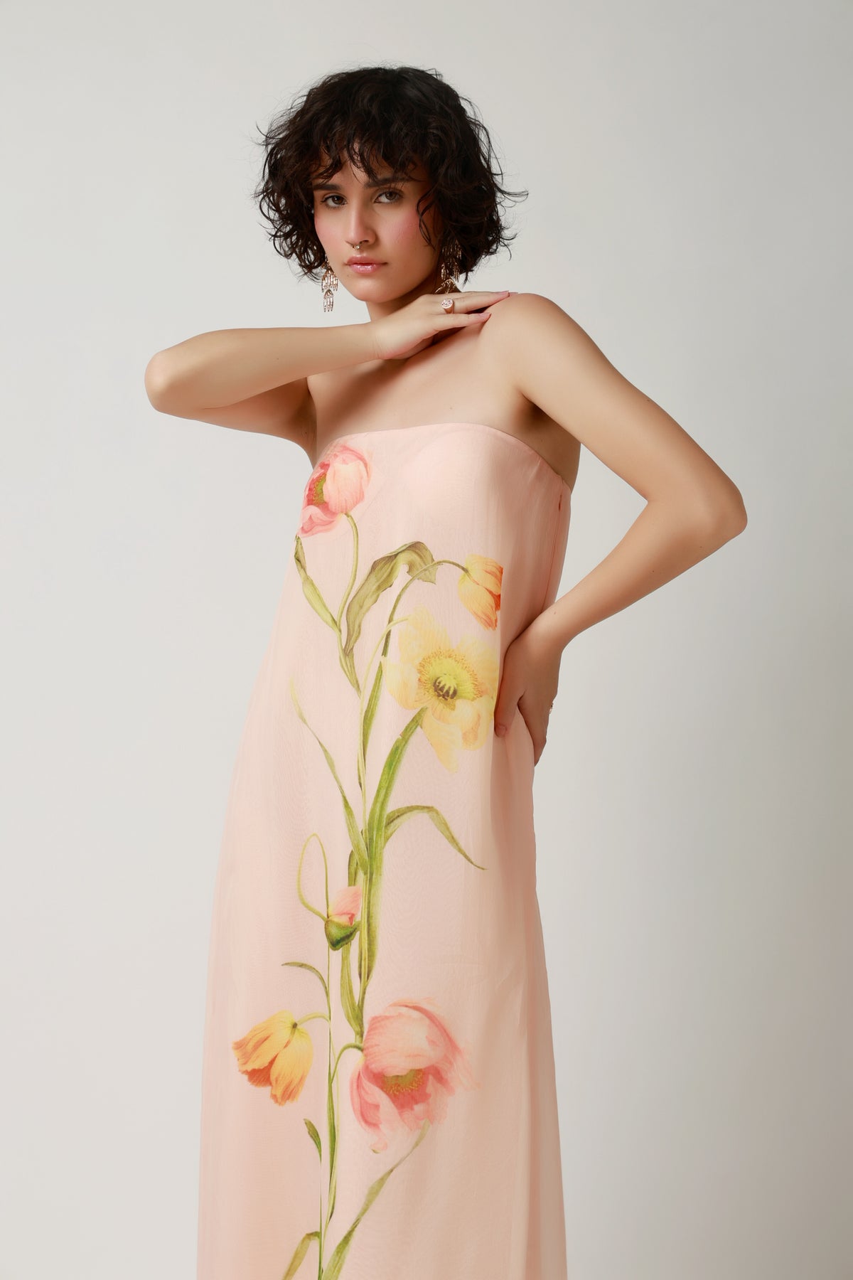 Blush Botanical Strapless Maxi Dress