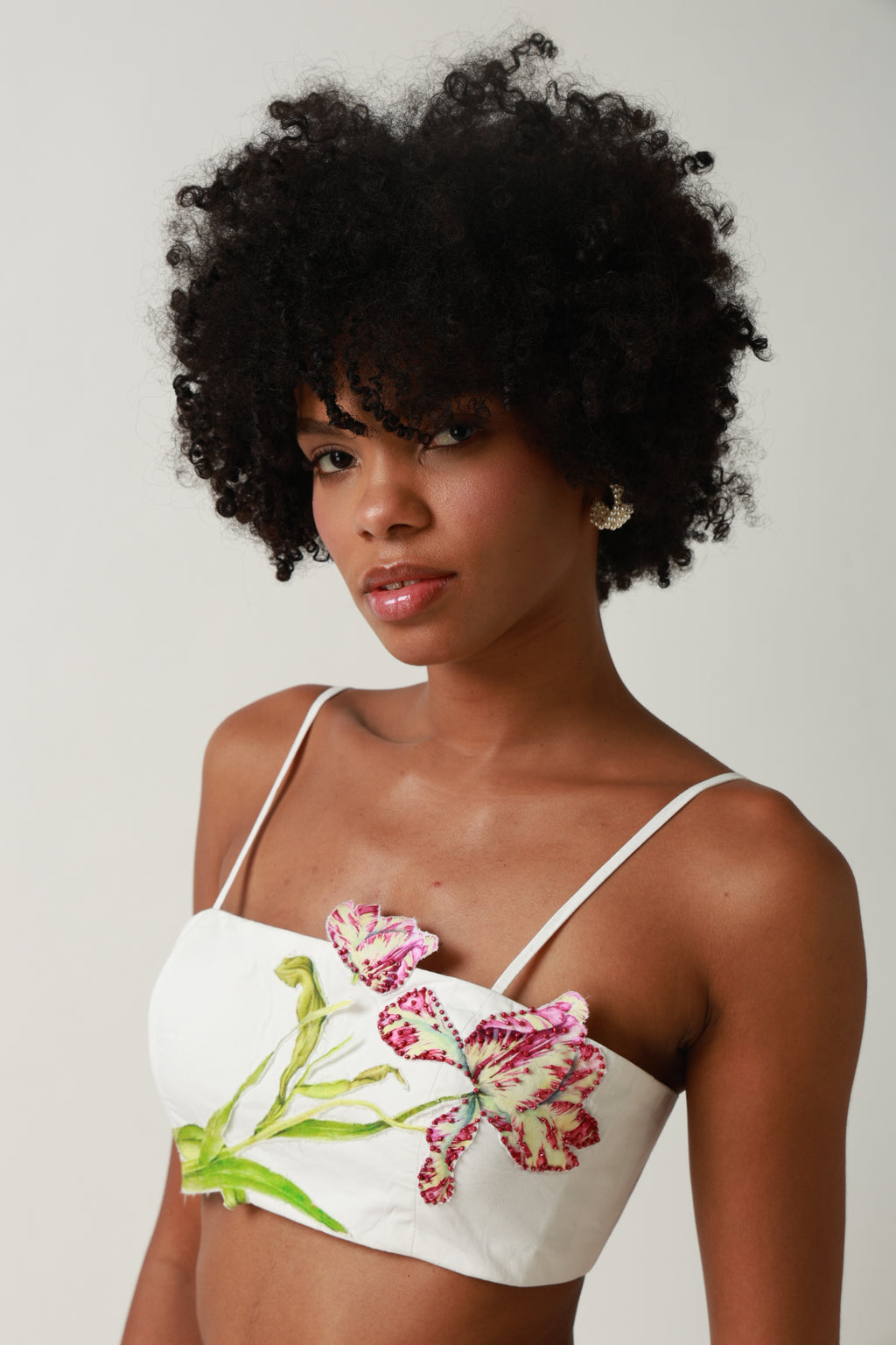 Ivory Botanical Draped Crop Top & Maxi Skirt Set
