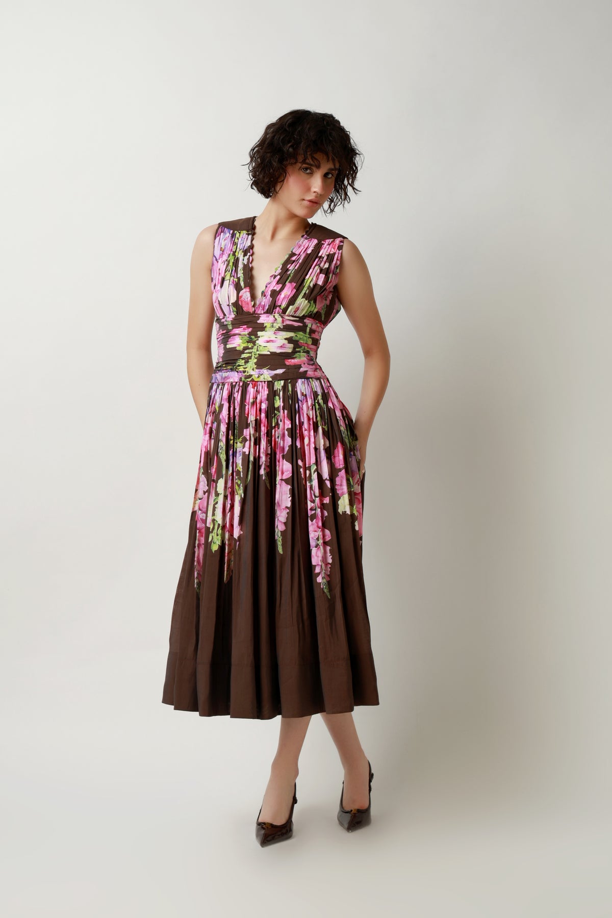 Petal Noir Midi Dress