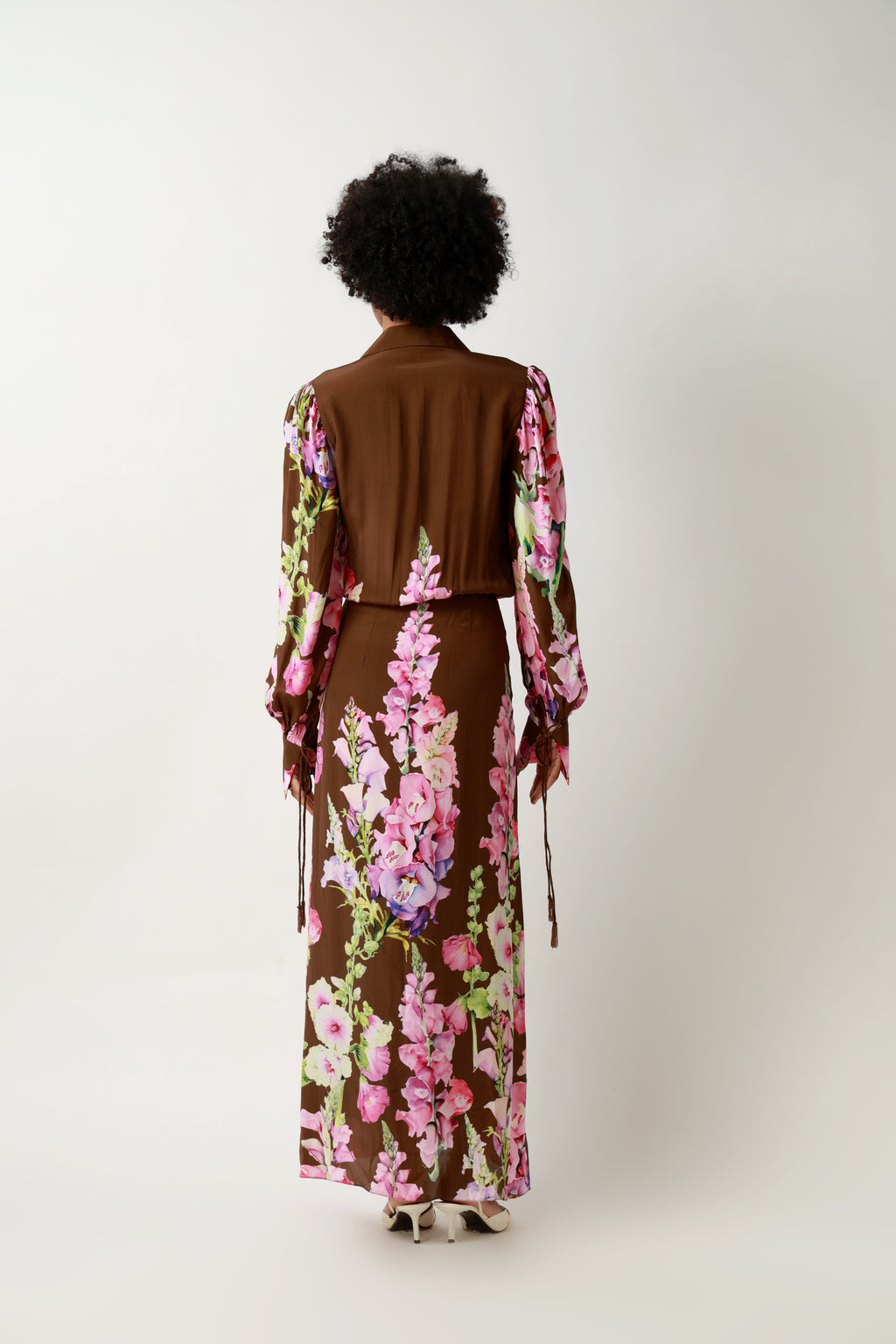 Petal Noir Ruched Floral Maxi Dress