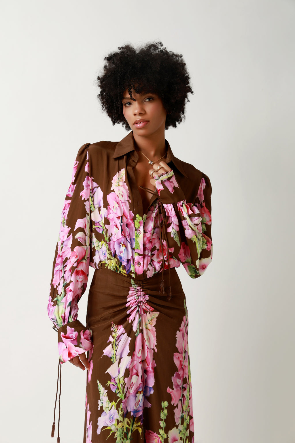 Petal Noir Ruched Floral Maxi Dress