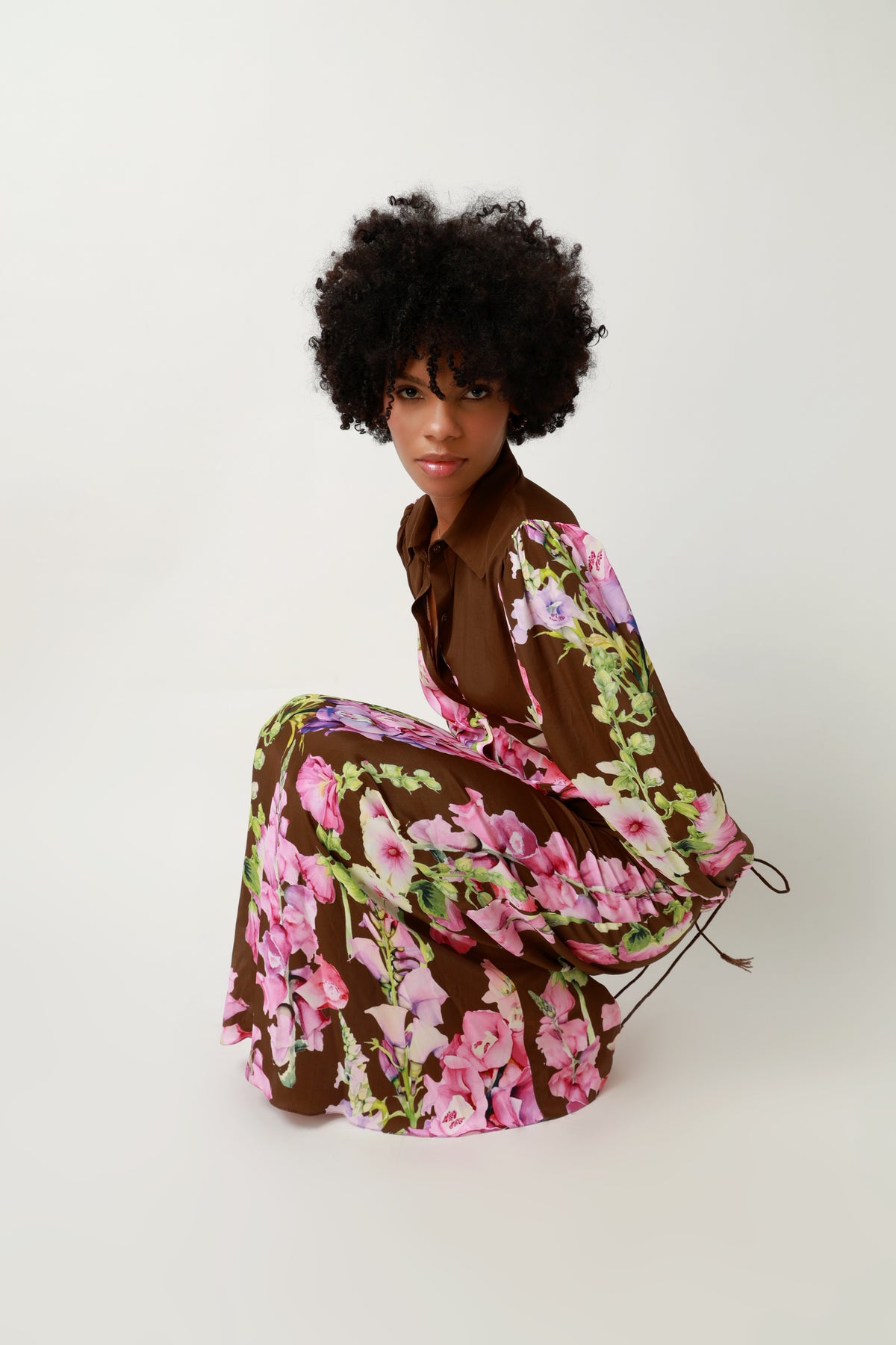 Petal Noir Ruched Floral Maxi Dress