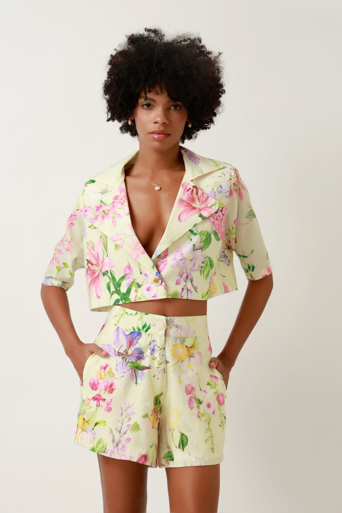 Botanical Bloom Cropped Blazer & Shorts Set