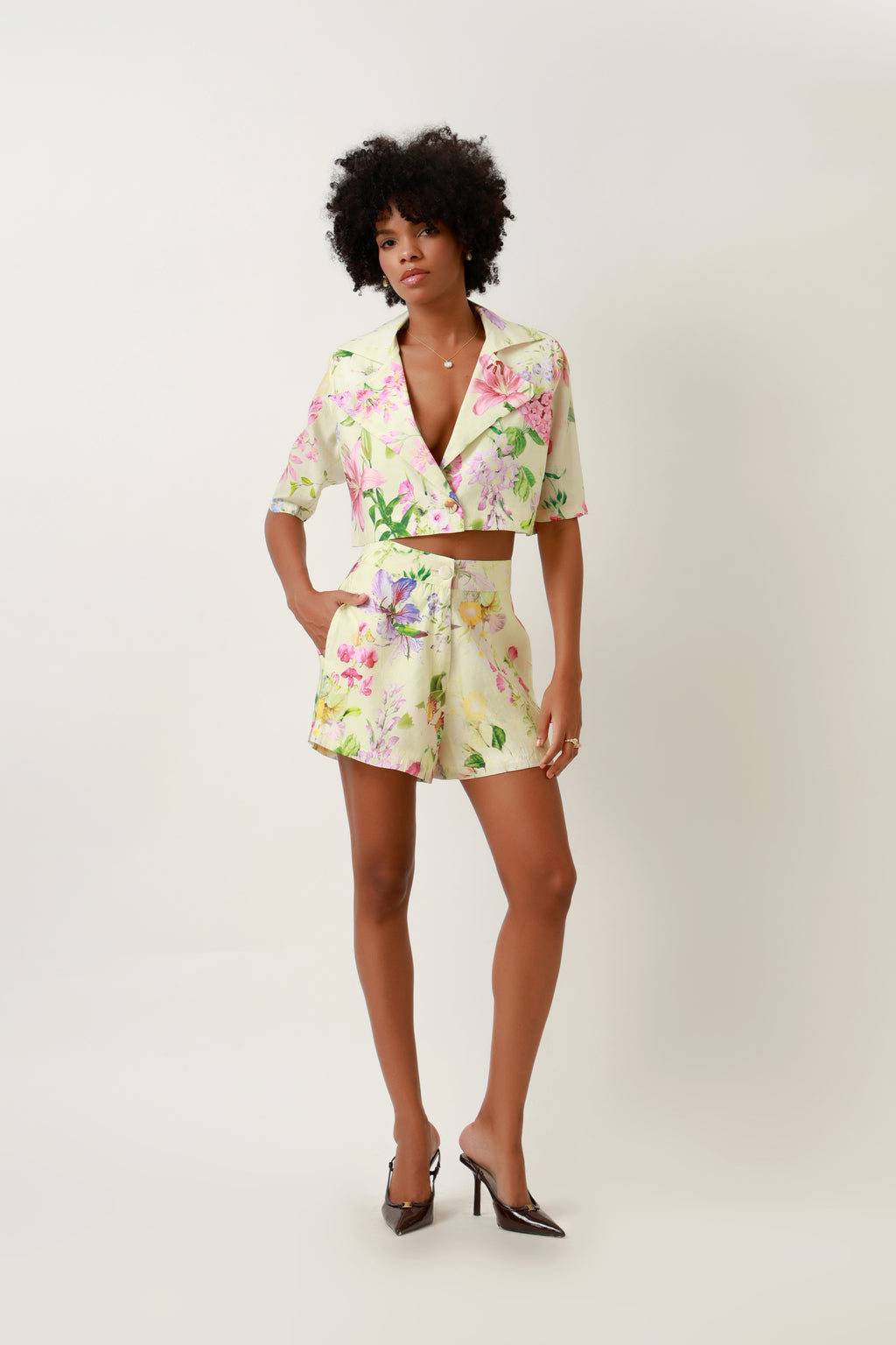 Botanical Bloom Cropped Blazer & Shorts Set