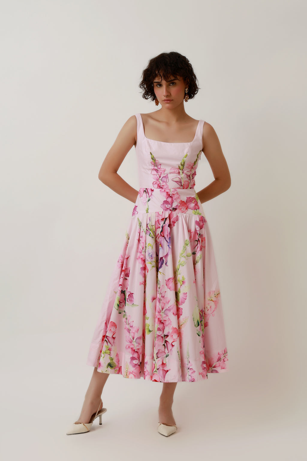 Blush Garden Floral Midi Dress