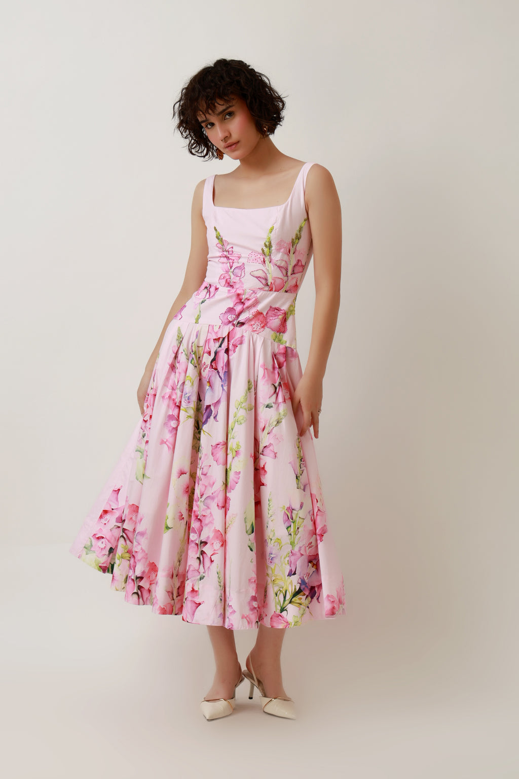 Blush Garden Floral Midi Dress
