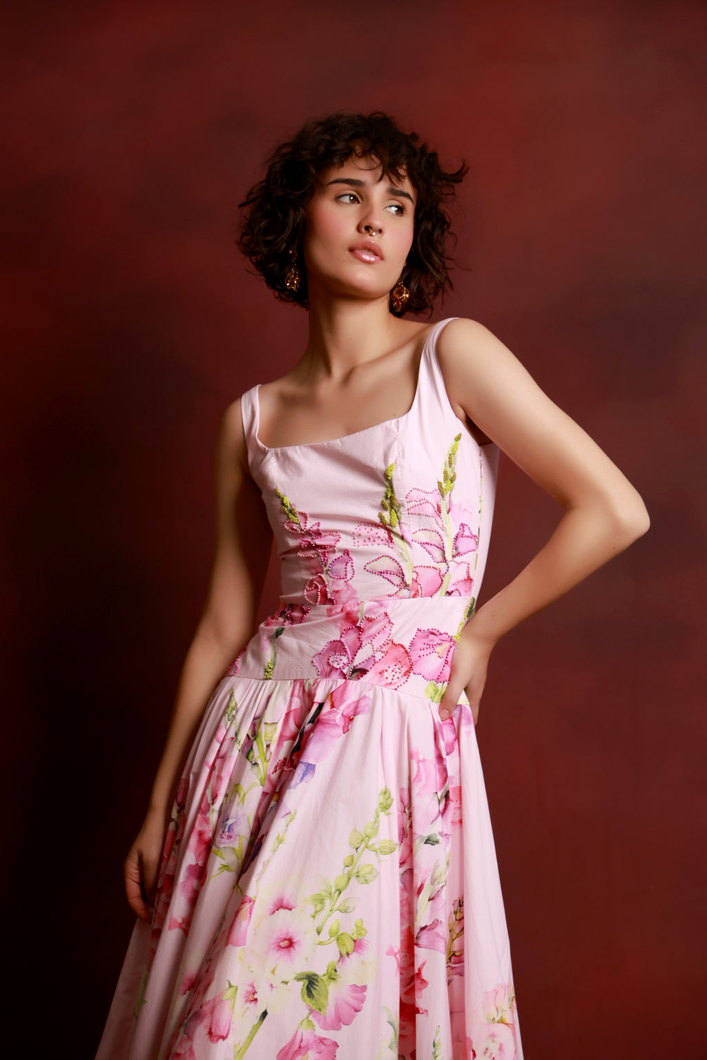 Blush Garden Floral Midi Dress