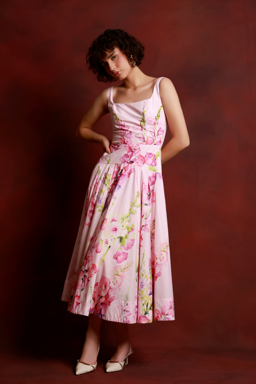 Blush Garden Floral Midi Dress