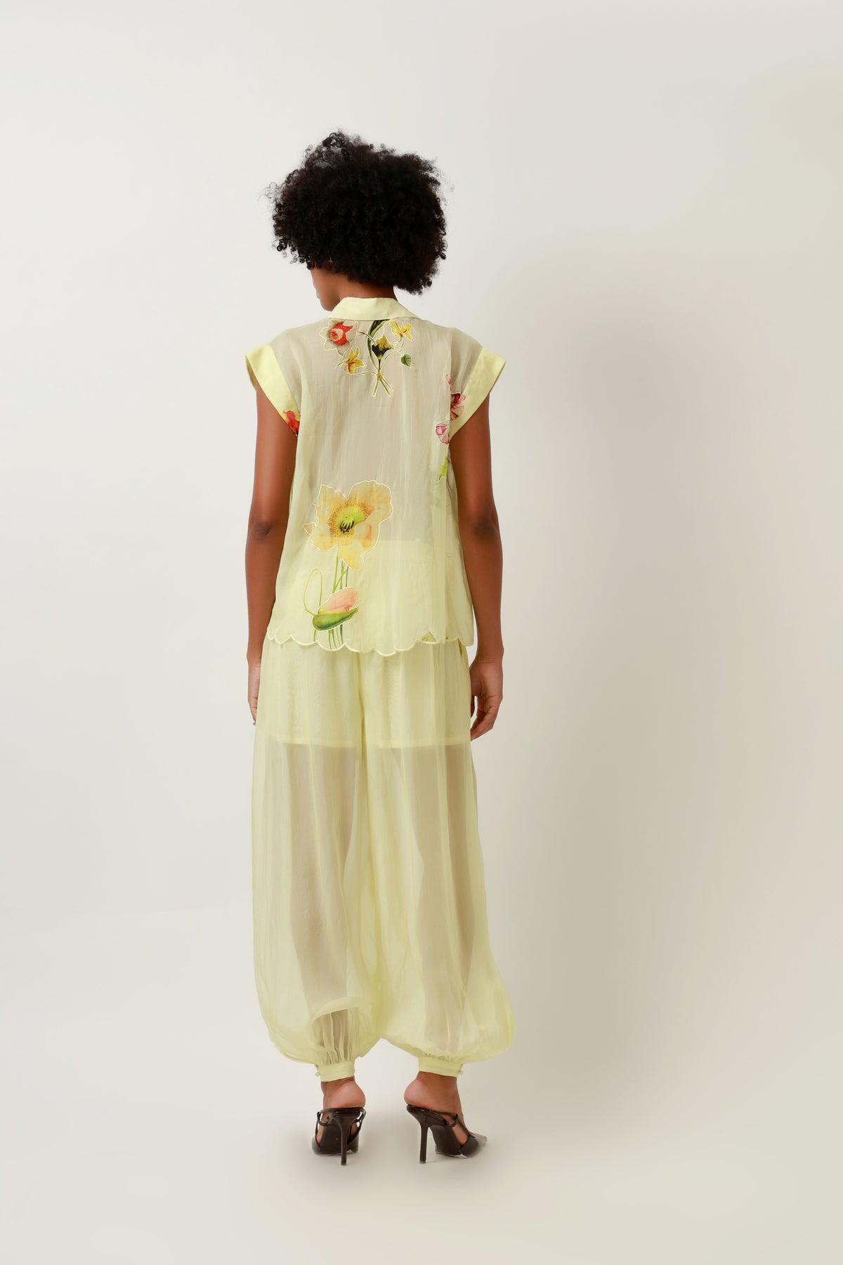 Lemon Bloom Sheer Shirt & Harem Trouser Set