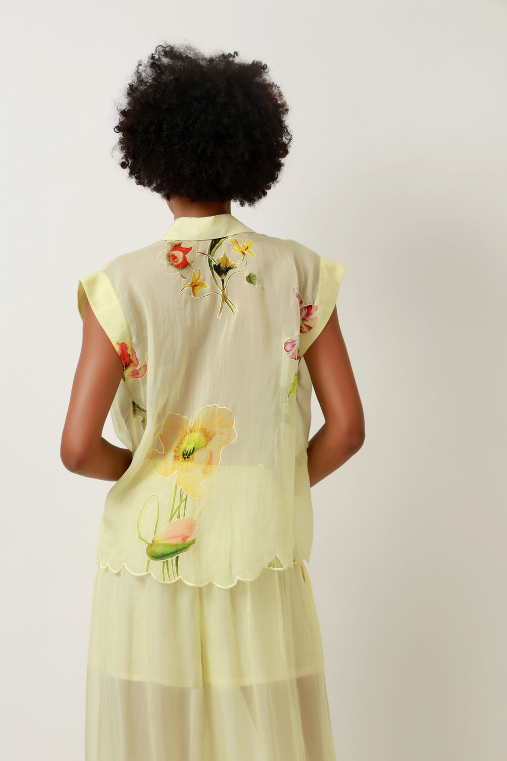 Lemon Bloom Sheer Shirt & Harem Trouser Set