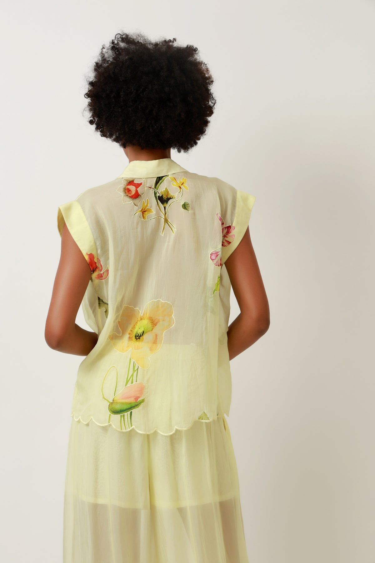 Lemon Bloom Sheer Shirt & Harem Trouser Set