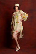 Lemon Bloom Draped Cape Dress