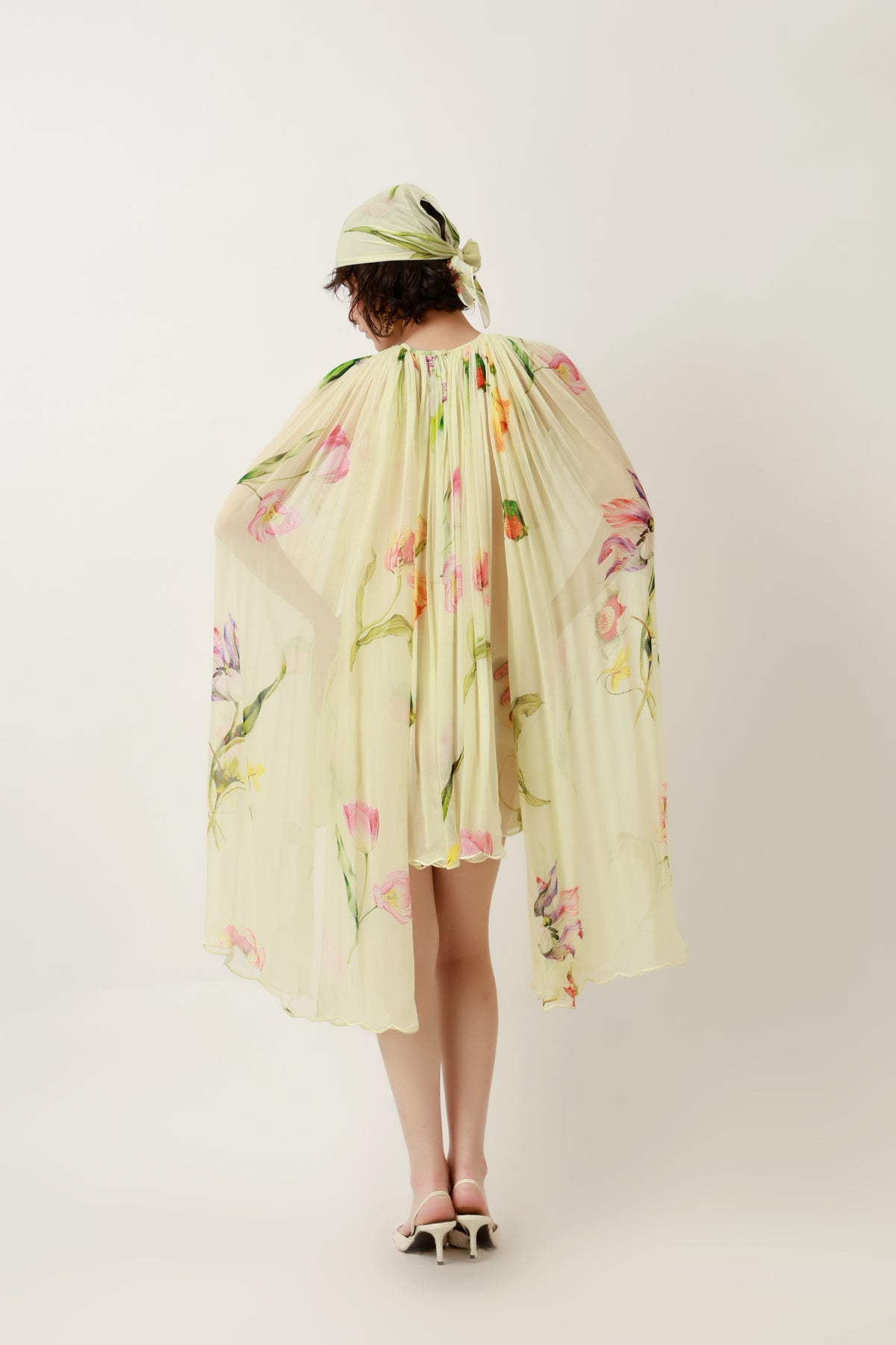 Lemon Bloom Draped Cape Dress