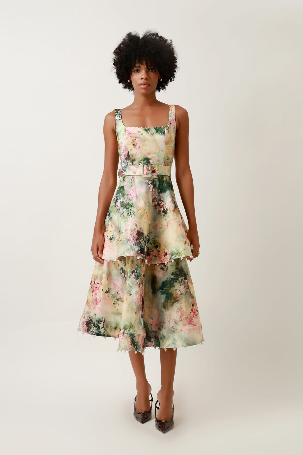 Botanical Bloom Tiered Midi Dress